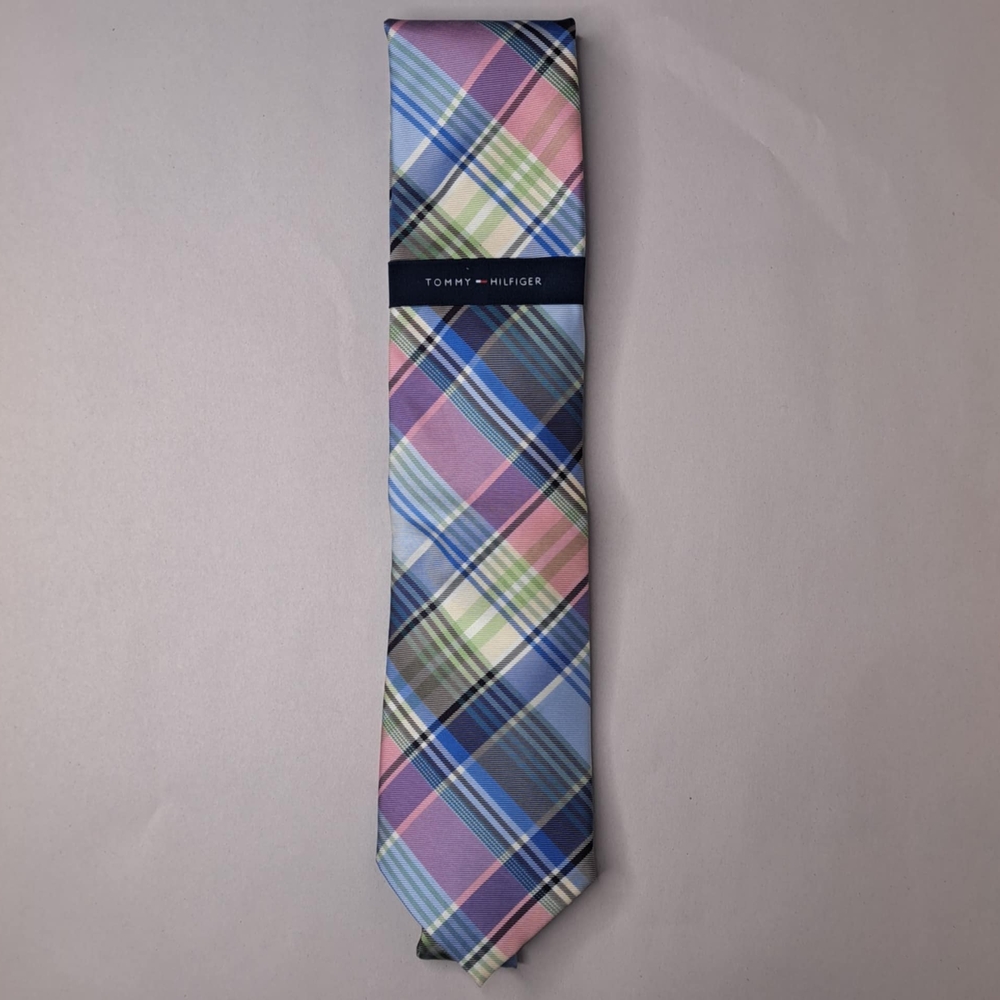 NWT Tommy Hilfiger Blue and Pink Plaid Tie